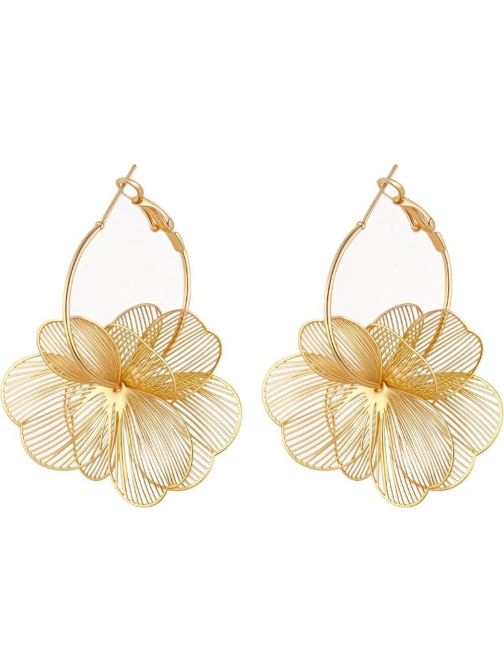 Trendy Dangle Flower Hoop Earrings for Women - Statement Drop Jewelry Accessory